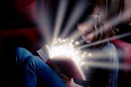 book link homepage Girl reading magical shining book