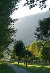 Image of the town of La Rosiere with a snow capped mountain in the background